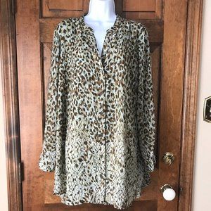 Belle by Kim Gravel Green & Brown Animal Print Blouse Size 1X